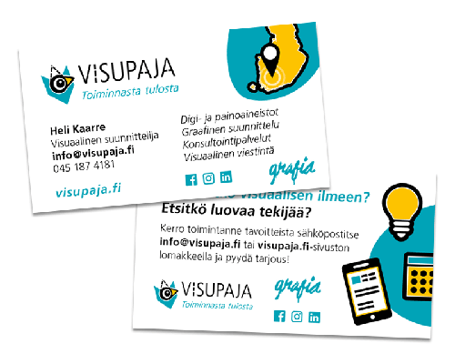 Käyntikortit Visupajan 2-puoleinen käyntikortti.