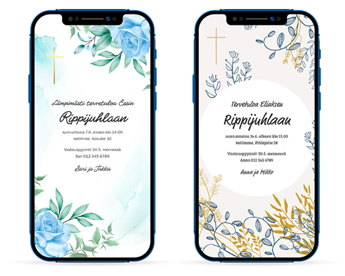 Digitaaliset kutsut. Valmiit pohjavaihtoehdot: Essi ja Elias.