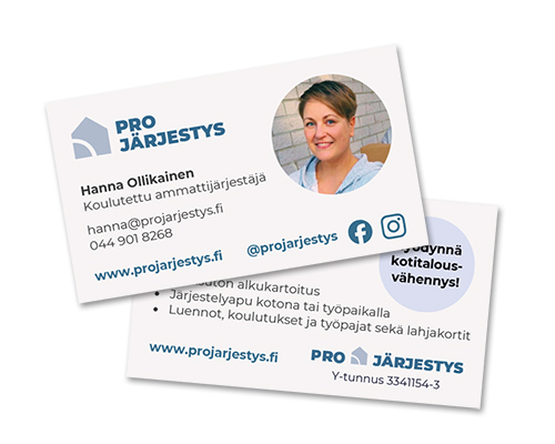 2-puoleiset Pro Järjestys -käyntikortit.
